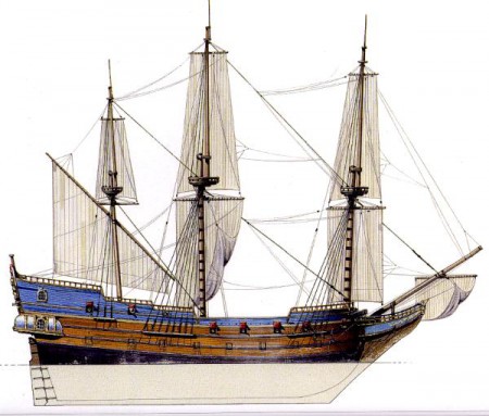 Španělská obchodní galeona z roku 1641 NUESTRA SEÑORA DE LA PURA Y LIMPIA CONCEPCIÓN. Obr.: Tony Bryan.